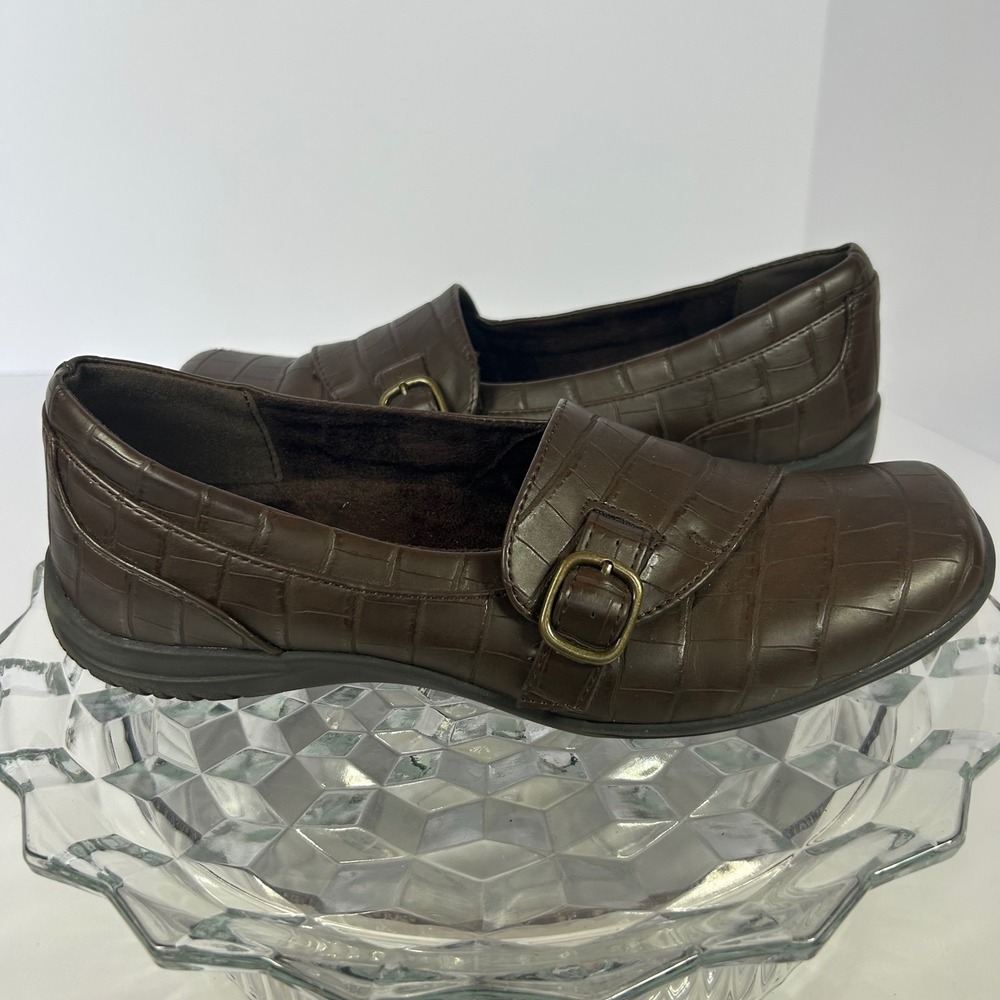 Easy Street Women's Brown Faux Crocodile‎ Loafers Comfort Slip On Shoes